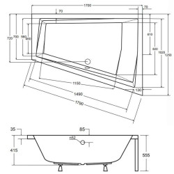 Besco asymetryczna Wanna Intima Duo 170x125 prawa z syfonem i nóżkami