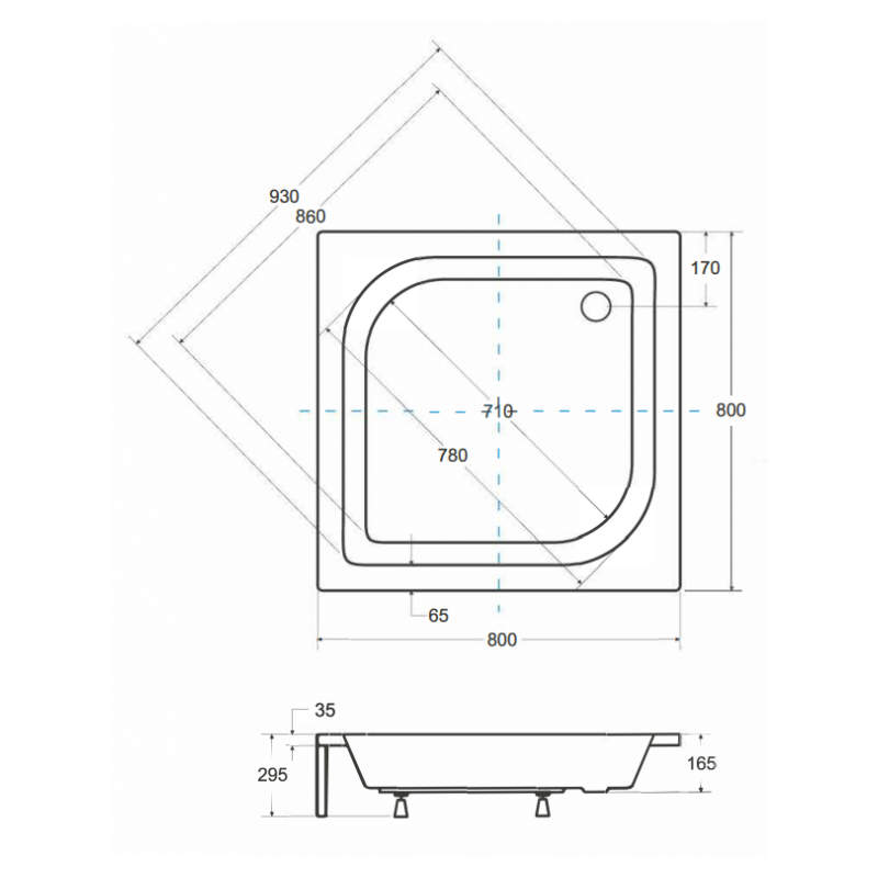 Besco brodzik kwadratowy Ares 80x80 z syfonem