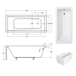 Besco Wanna prostokątna Modern 130x70 z obudową LED, syfonem i nóżkami