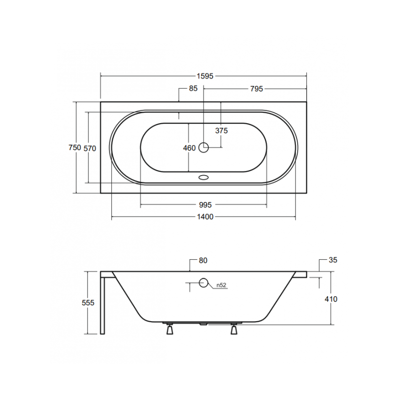 Besco wanna prostokątna Vitae 160x75 z obudową, syfonem i nóżkami