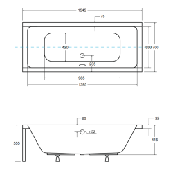 Besco Quadro wanna 155x70 cm akrylowa z obudową z nóżkami i syfonem