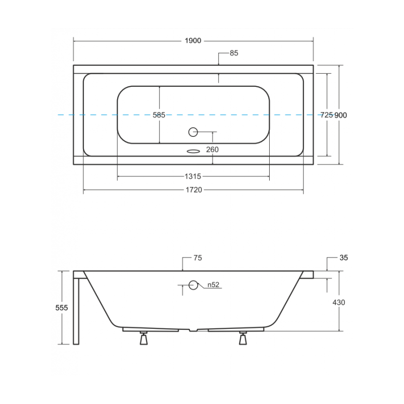 Besco Quadro wanna 190x90 akrylowa z obudową, z nóżkami i syfonem