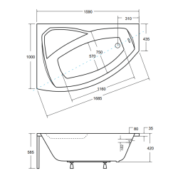 Besco wanna asymetryczna Rima lewa 160x100 z czarną obudową, syfonem i nóżkami