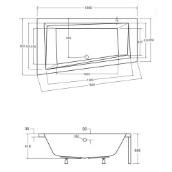Wanna Asymetryczna INTIMA 160x90 Lewa z Stelażem