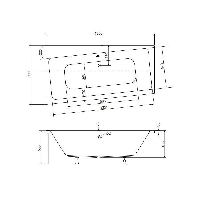 Wanna asymetryczna lewa INFINITY 150x90 ze stelażem