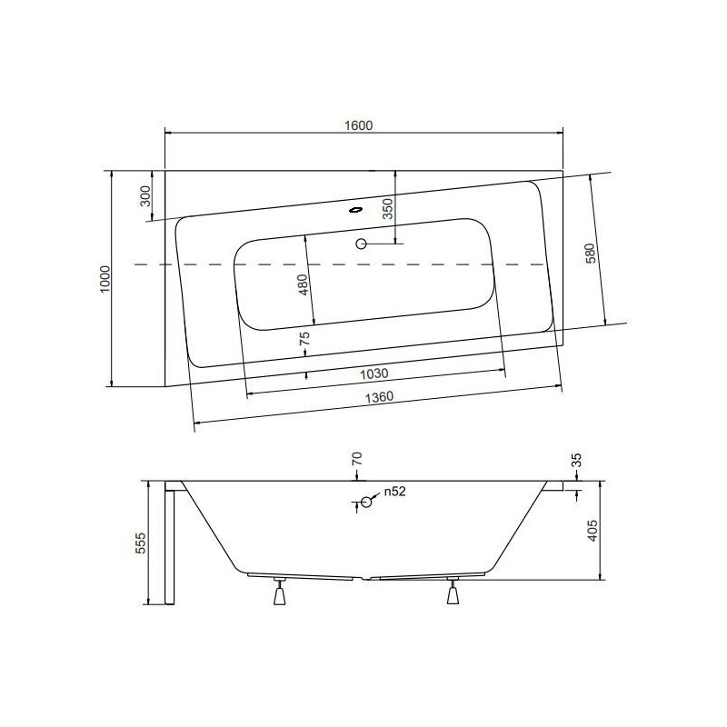 Wanna asymetryczna INFINITY 160x100 lewa ze stelażem