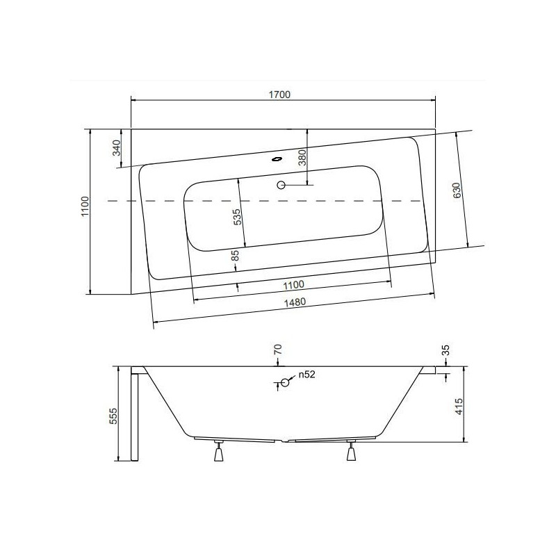 Wanna Asymetryczna Lewa 170x110 cm Antybakteryjna Besco