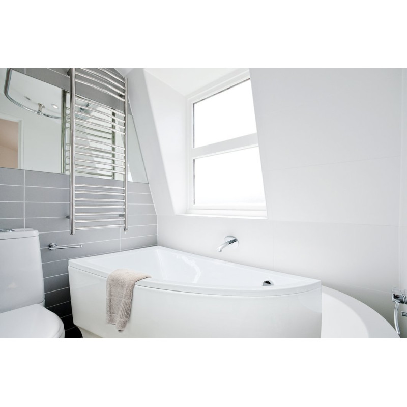 Besco wanna asymetryczna Praktika lewa 140x70 z białą obudową, parawanem, syfonem chrom i nóżkami