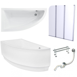 Wanna Narożna 150x70 z Prysznicem i Parawanem Lewa Praktika