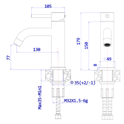 Bateria umywalkowa stojąca stal szczotkowana KSENO AVAPAX ABKS111111