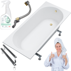 For You wanna akrylowa Kronos oval slim 150x70 z syfonem złotym nóżkami i preparatem