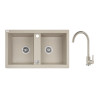 Granitowy zlewozmywak 2-komorowy 44x78 cm BARBADOS Beige + stylowa bateria SBBA420T
