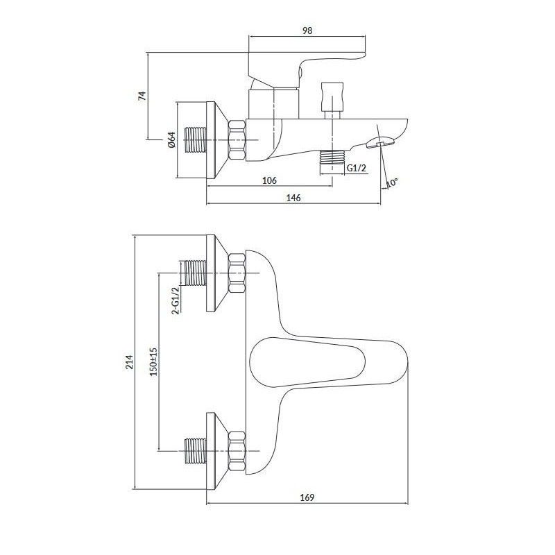 Cersanit bateria wannowo-natryskowa chromowana