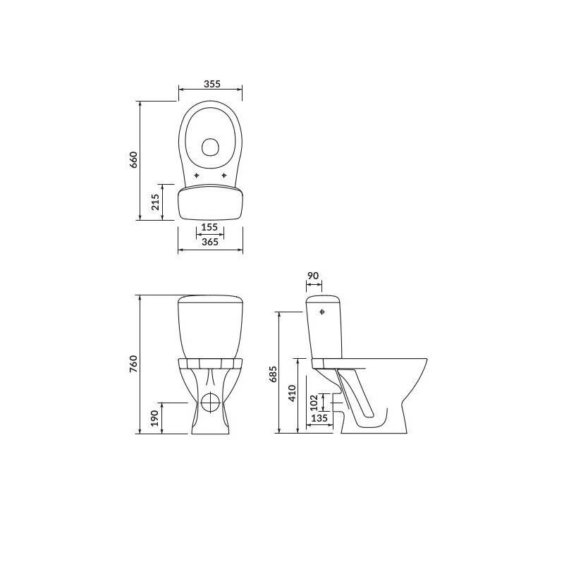 CERSANIT Kaskada WC Kompakt 3/6L Poziomy Odpływ + Deska, Biały Połysk