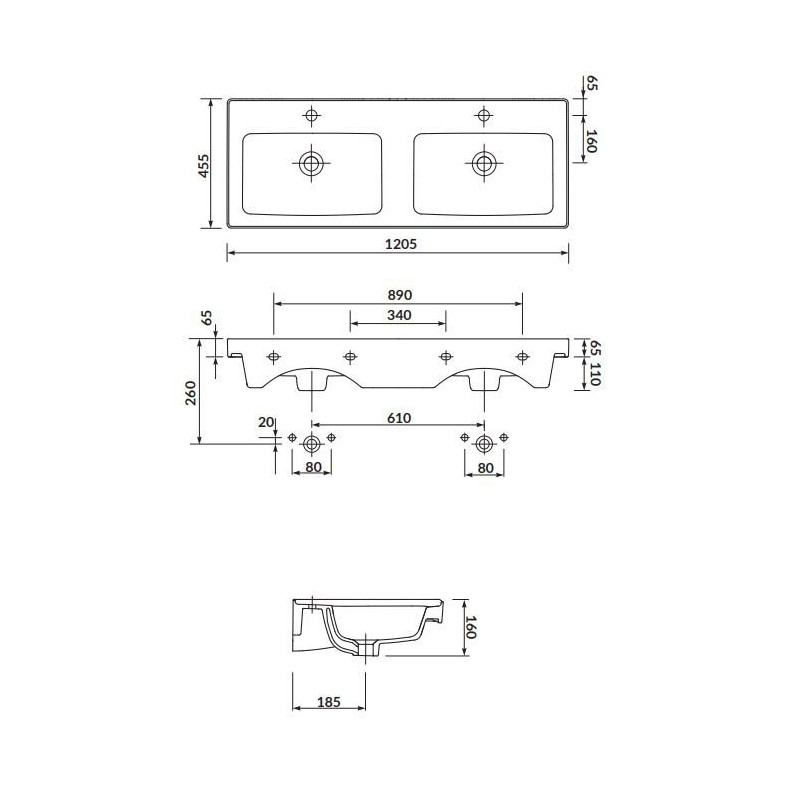 Cersanit ceramiczna podwójna meblowa Crea 120 cm