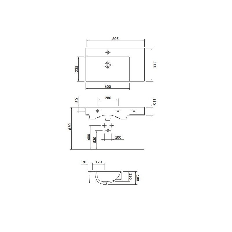 Ceramiczna umywalka Inverto 80 cm prawa - styl i funkcjonalność dla Twojej łazienki