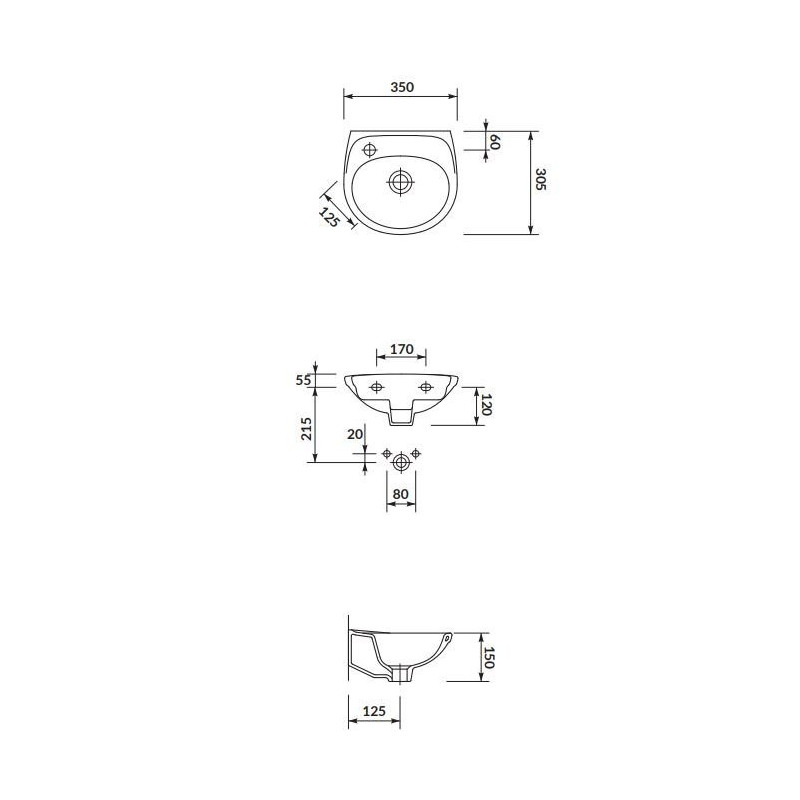 Cersanit umywalka Eko 35 cm lewa –ceramiczna z otworem na baterie