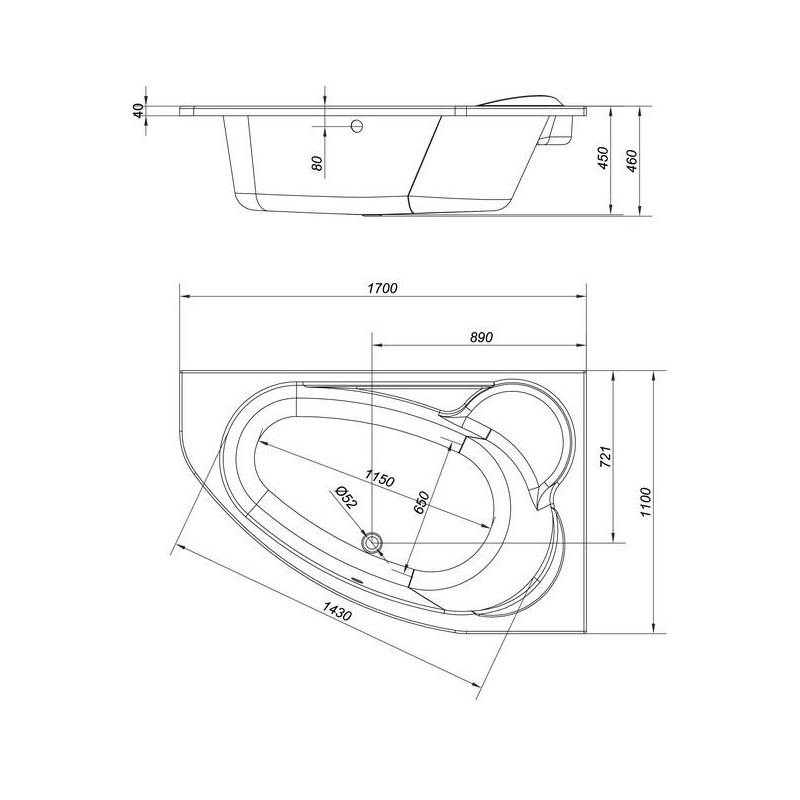 Cersanit Wanna Kaliope 170x110 bez panelu do zabudowy