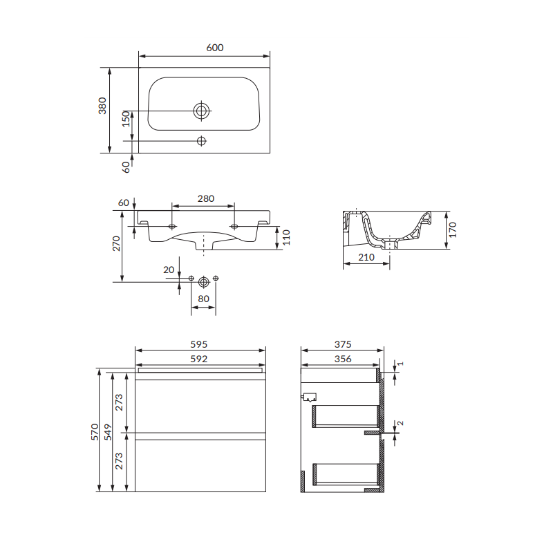 Cersanit Moduo Slim 60 szafka z umywalką w kolorze antracytowym