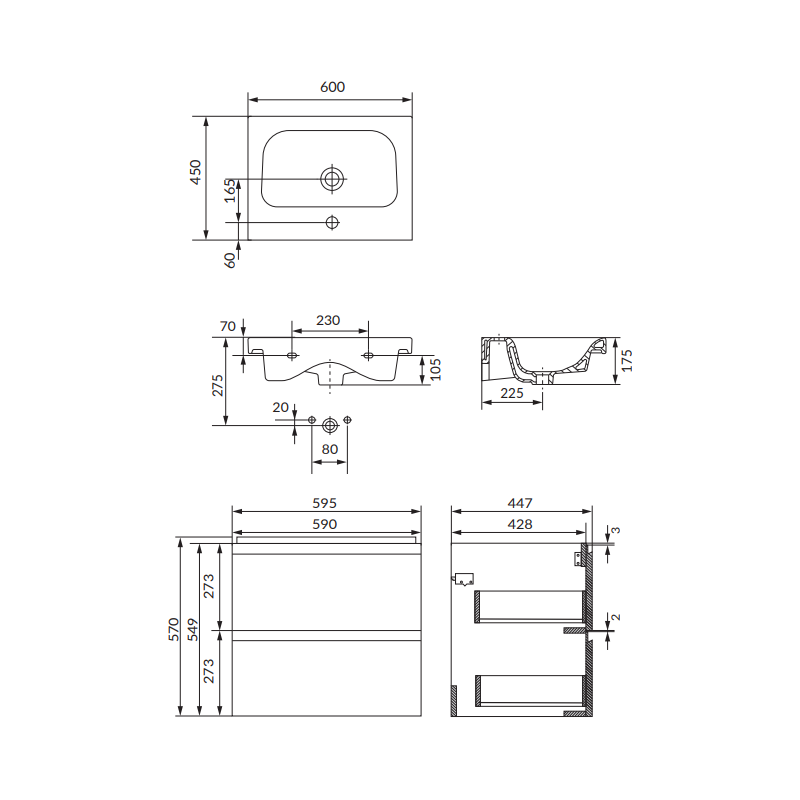 Cersanit zestaw MODUO 60: Szafka i umywalka antracyt