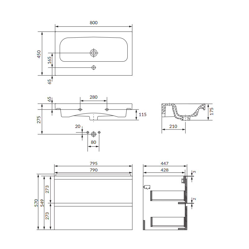 Cersanit Moduo umywalka z szafką 80 cm wisząca antracytowa