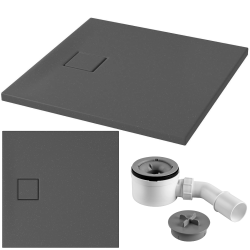 Cersanit Tako Slim - Kwadratowy brodzik 80x80 cm szary mat + syfon w zestawie
