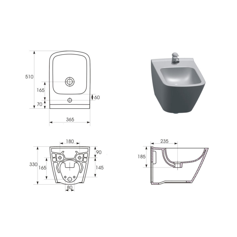 Cersanit Bidet zawieszany CITY prostokątny