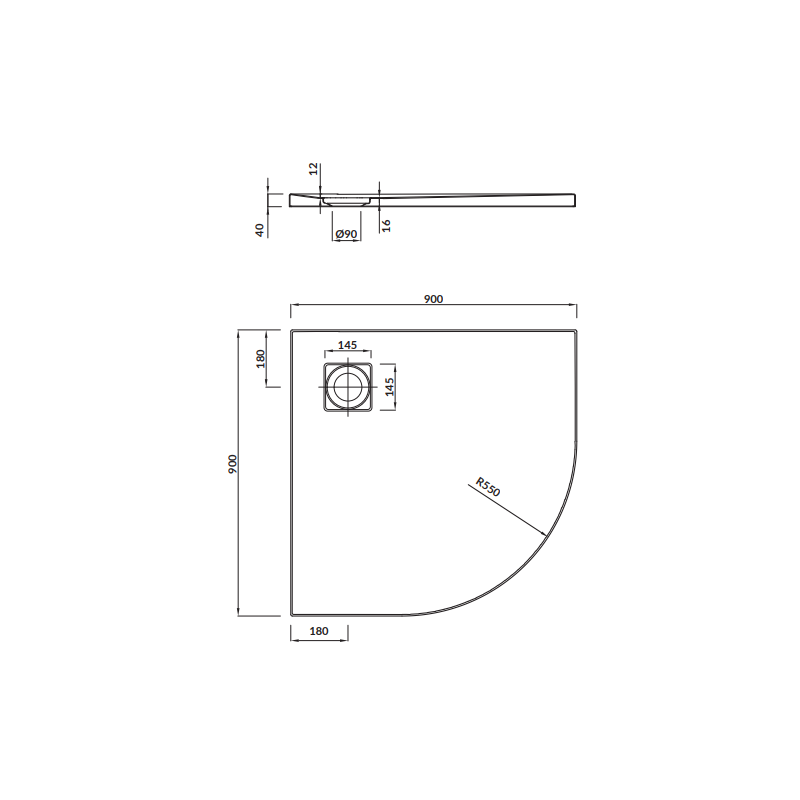 Cersanit Brodzik półokrągły Tako Slim 90x90 biały z Syfonem