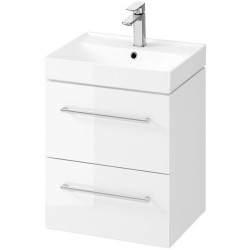 Cersanit szafka łazienkowa biała z chromowanymi uchwytami i umywalką LARGA 50