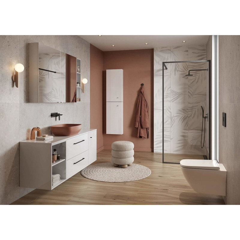 Cersanit szafka łazienkowa LARGA 60 z białą umywalką i czarnymi uchwytami