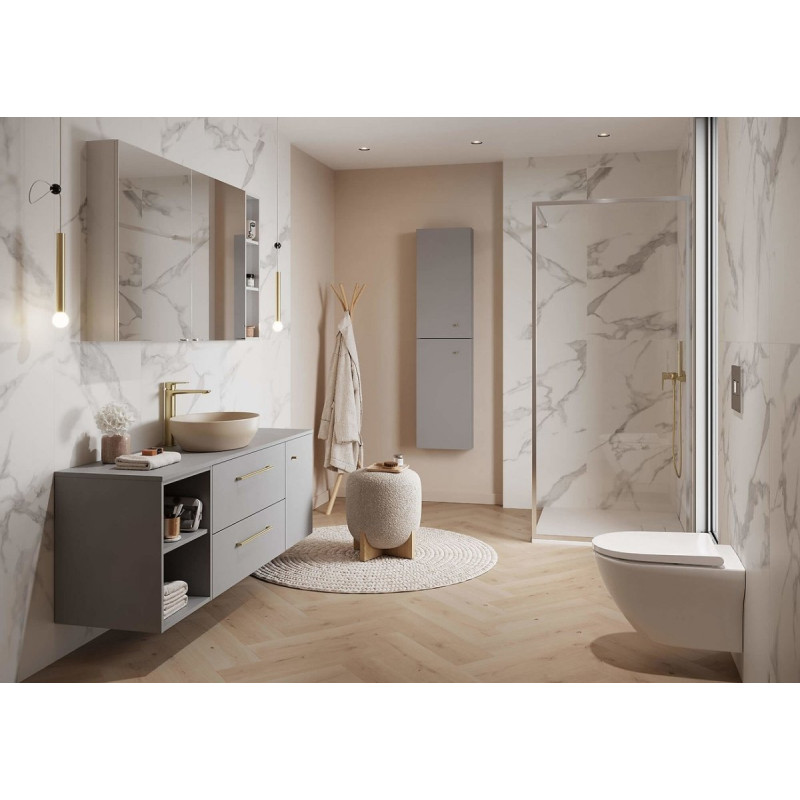 Cersanit szafka z umywalką 80 cm, szara z złotymi uchwytami