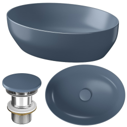 Cersanit Niebieska umywalka Larga elipsa 50x38 cm mat z korkiem w zestawie