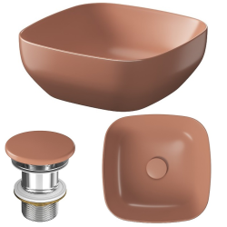 Cersanit umywalka nablatowa Larga 38x38 cm, ceglasty mat z korkiem