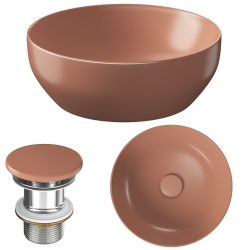 Cersanit Umywalka Larga Okrągła 40 cm Ceglasty Mat z Korek