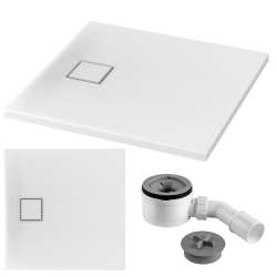 Cersanit Kwadratowy brodzik Tako Slim 80x80, ultra biały, z syfonem w zestawie