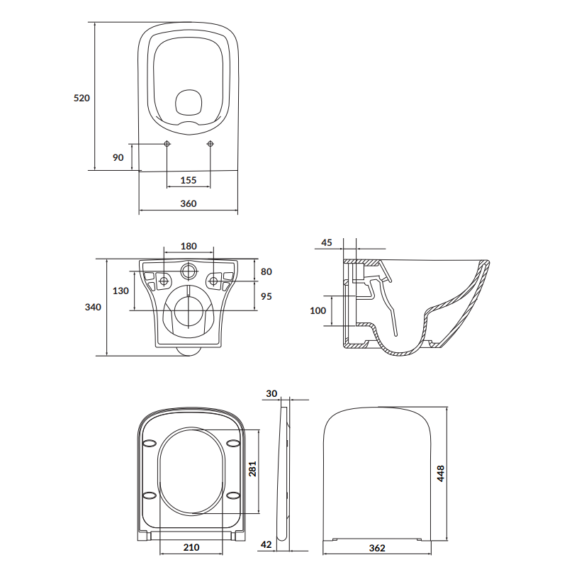 Cersanit Miska WC Clean ON Slim Square Duroplast z Cichym Zamykaniem