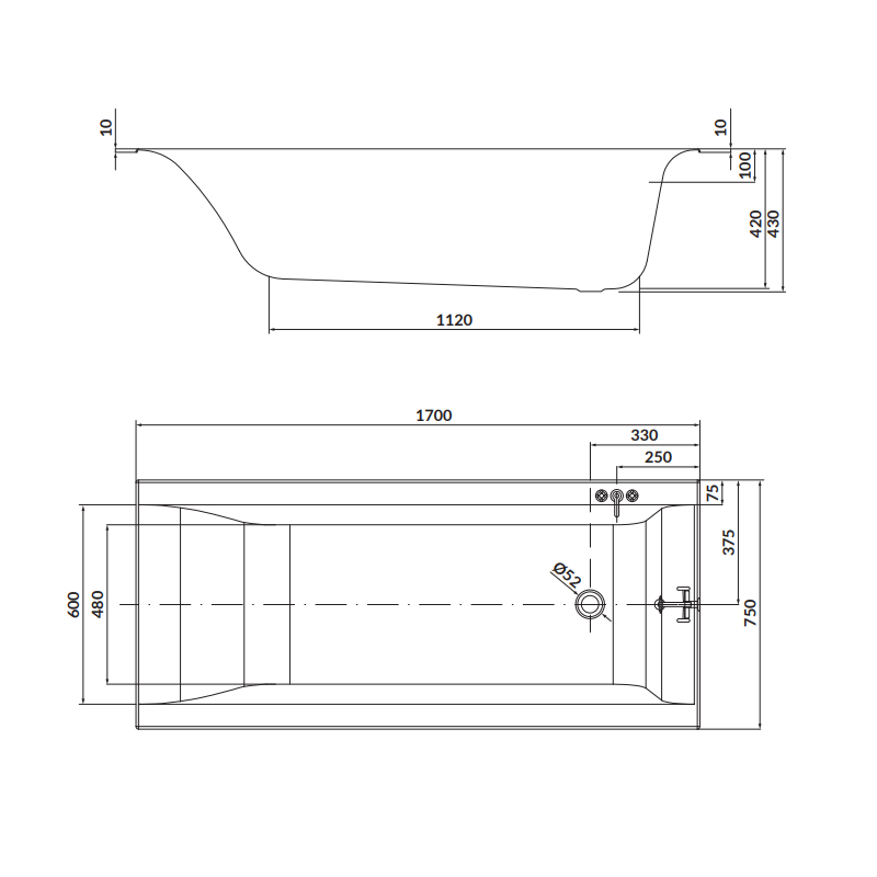 Cersanit Larga SLIM 170x75 - Wanna Akrylowa z Syfonem i Nogami w Zestawie