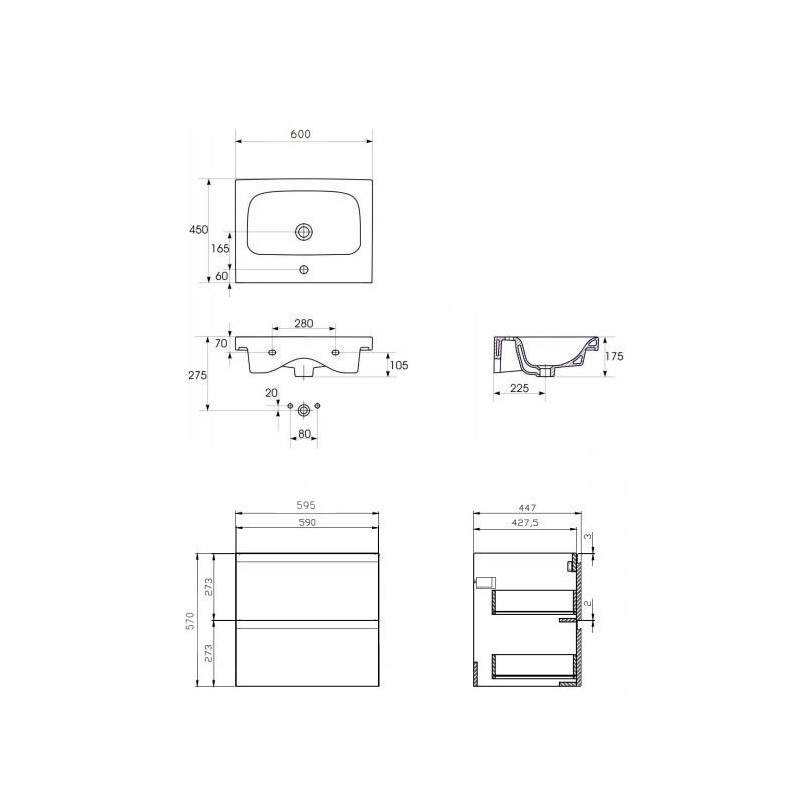 Cersanit MODUO 60 zestaw szafka z umywalką biały połysk cichy domyk