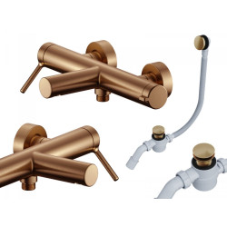 Excellent bateria wannowo-prysznicowa i syfon, miedź szczotkowana