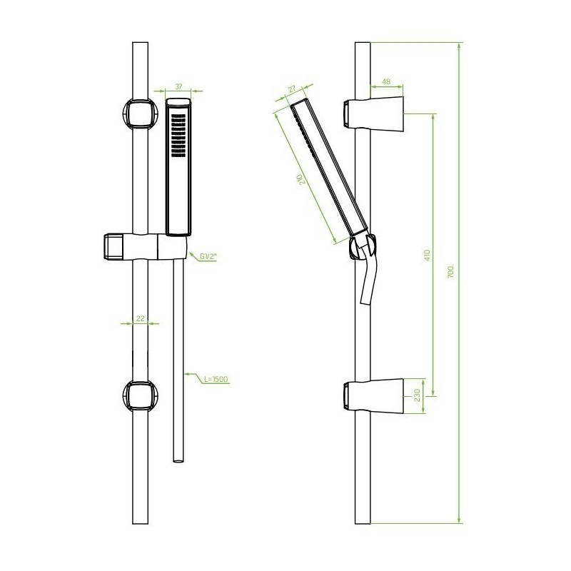 Invena bateria prysznicowa ścienna Glamour, Invena bateria prysznicowa Glamour i Laveo zestaw natyskowy Pola złoto