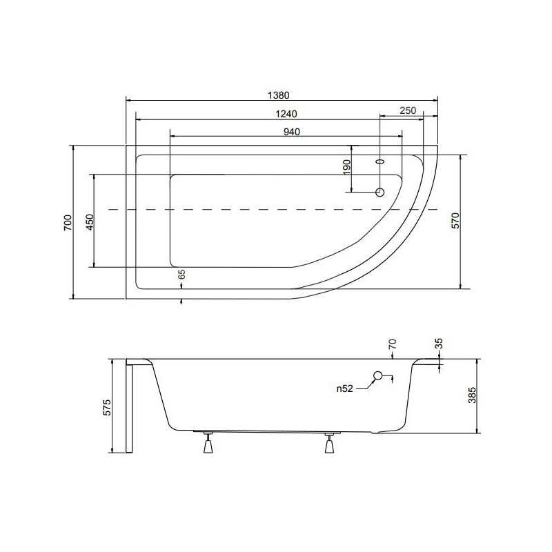 Besco wanna asymetryczna Praktika prawa 140x70 z białą obudową, parawanem i syfonem