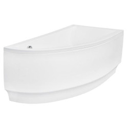 Besco wanna asymetryczna Praktika prawa 150x70 z białą obudową, parawanem i syfonem chrom