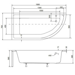 Besco wanna asymetryczna Praktika prawa 150x70 z białą obudową, parawanem i syfonem