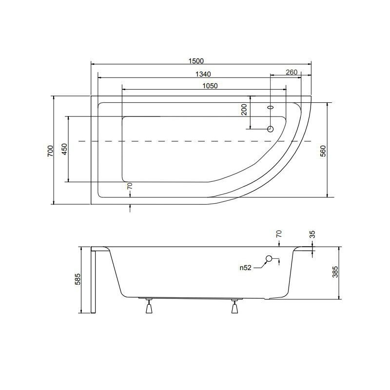 Besco wanna asymetryczna Praktika prawa 150x70 z białą obudową, parawanem i syfonem chrom