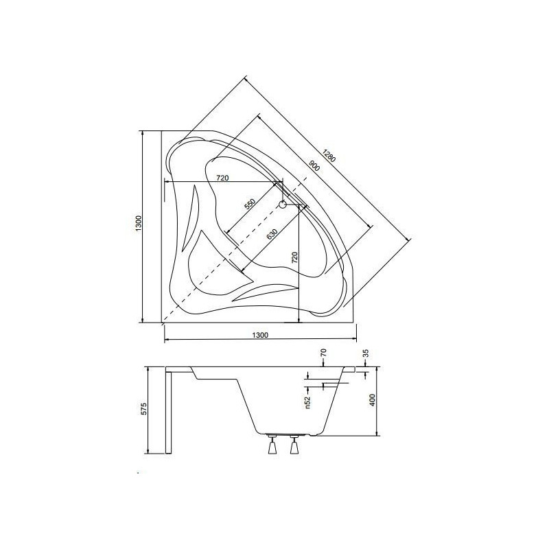Besco wanna symetryczna Mia 130x130 z białą obudową, parawanem i syfonem chrom chrom