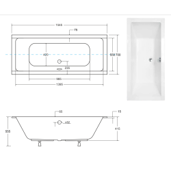 Besco wanna prostokątna Quadro Slim 155x70 z syfonem chrom i nóżkami