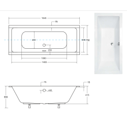 Besco wanna prostokątna Quadro Slim 165x75 cm z syfonem i nóżkami