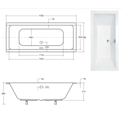 Besco wanna prostokątna Quadro Slim 170x75 z syfonem i nóżkami