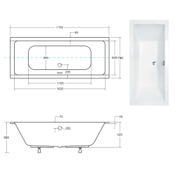Besco wanna prostokątna Quadro Slim 180x80 z syfonem i nóżkami