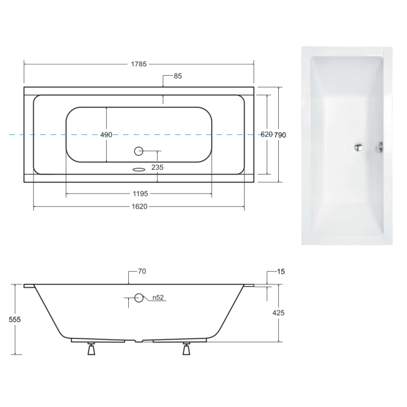 Besco wanna prostokątna Quadro Slim 180x80 z syfonem i nóżkami